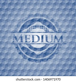 Medium blue badge with geometric background. Vector Illustration. Detailed.