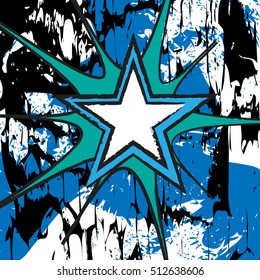 Medium blue colored rock n roll grunge star vector background