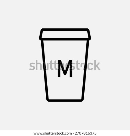 Medium coffee cup icon. M size takeaway drink container with bold letter marking size vector illustration. Cafe outline element for menus sign. Hot drink ordering line symbol. Minimal style concept.