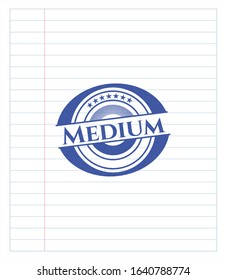 Medium emblem with pen effect. Blue ink. Vector Illustration. Detailed.