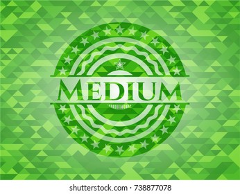 Medium green emblem with mosaic background