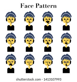 Medium hair male call center staff simple and cute facial expressions 12 patterns illustration set