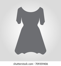 Medium length flared dress icon with sleeves. Dress vector icon.