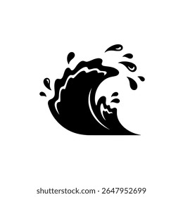 Medium Ocean Wave Splash - Black Vector Silhouette for Sports and Adventure Branding