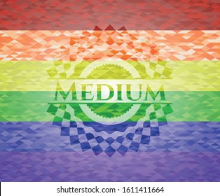 Medium on mosaic background with the colors of the LGBT flag