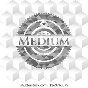 Medium realistic grey emblem with cube white background