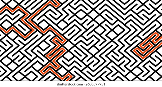 Medium Rectangular Maze Puzzle Game with a solution. Line maze game. Medium complexity. Rectangle labyrinth