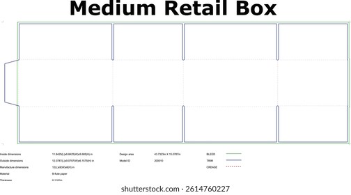 Medium retail box die cut template unfolded for packaging design