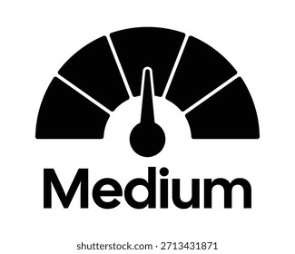 Icono de indicador de riesgo Mediano - aguja centrada en el medidor blanco y negro - Imagen de stock vectorial de alta calidad
