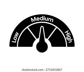 Icono de indicador de riesgo Mediano - medidor semicircular con aguja - Imagen de stock vectorial de alta calidad