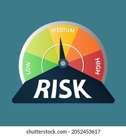 medium risk on the speedometer. business icon. flat cartoon for the business idea, web design. vector illustration
