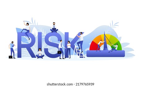 Medium Risk Speedometer. Flat Style Characters.Risk Control Concept Presentation