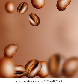 Medium Roasted Arabica and Robusta Coffee Beans Background. Realistic 3d Vector Pattern of Flying Coffe Grains with Place for Text