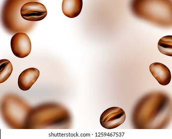 Medium Roasted Arabica and Robusta Coffee Beans Background. Realistic 3d Vector Pattern of Flying Coffe Grains with Place for Text