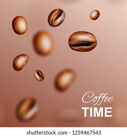 Medium Roasted Arabica and Robusta Coffee Beans Background. Realistic 3d Vector Pattern of Flying Coffe Grains with Place for Text