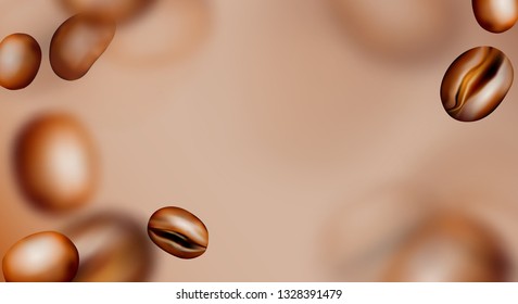 Medium Roasted Arabica and Robusta Coffee Beans Background. Realistic 3d Vector Pattern of Flying Coffe Grains with Place for Text