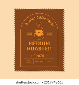 medium roasted coffee label design with roaster machine and coffee bean icon. design with classic vintage style.