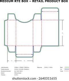Medium rte box retail product box die cut template design