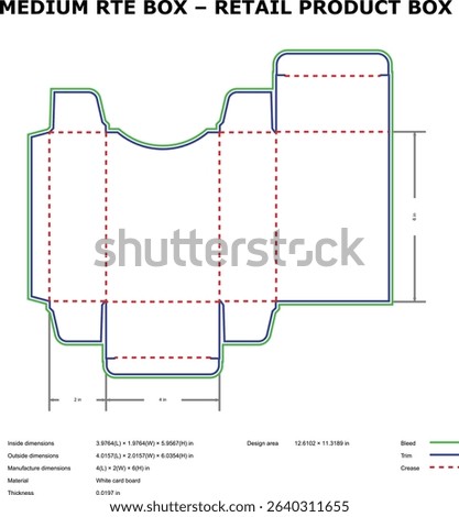 Medium rte box retail product box die cut template design