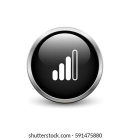 Medium signal of connection black button with metal frame and shadow