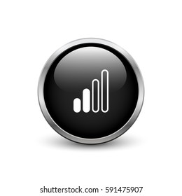 Medium signal of connection black button with metal frame and shadow
