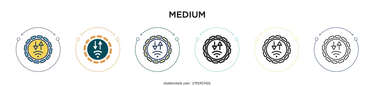 Medium signal icon in filled, thin line, outline and stroke style. Vector illustration of two colored and black medium signal vector icons designs can be used for mobile, ui, web
