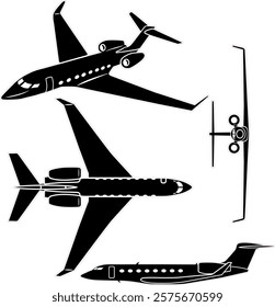 Medium size business jet vector set 