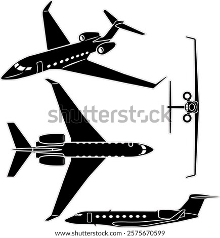 Medium size business jet vector set 