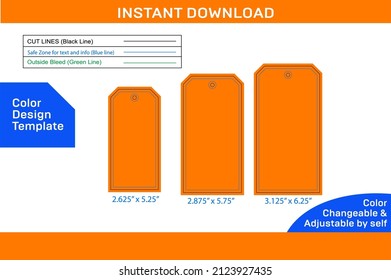 Medium size different Custom Tag dieline template Color Design Template