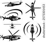 Medium size helicopter vector set for laser and vinly projects