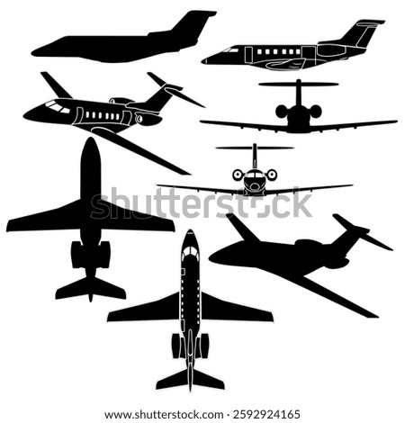 Medium size private business jet vector set 