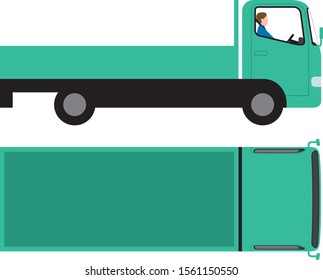 Medium size truck seen from the side and top.