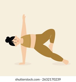 Medium size woman demonstrating yoga pose with good balance for healthy lifestyle