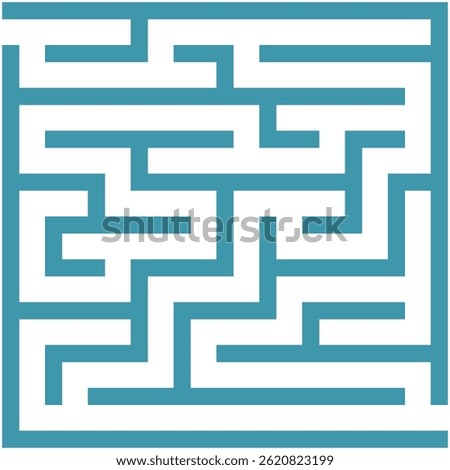 Medium sized maze with an entrance and an exit. Linear maze game. Medium complexity. Square maze. This maze challenges both adventurers and thinkers to find their way through the twisting path. Vector