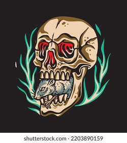 medium skull design eat mice, in the leaves
