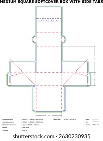 Medium square softcover box diecut template side tabs