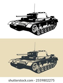 Medium tank from World War II stylized illustrations