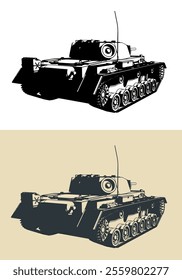 Medium tank from World War II stylized illustrations