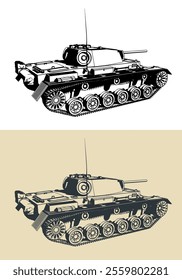 Medium tank from World War II stylized illustrations