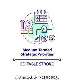 Medium Termed Strategic Priorities Concept Icon. Principle Of Budget Planning Abstract Idea Thin Line Illustration. Isolated Outline Drawing. Editable Stroke. Arial, Myriad Pro-Bold Fonts Used