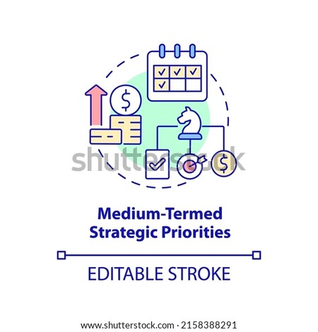 Medium termed strategic priorities concept icon. Principle of budget planning abstract idea thin line illustration. Isolated outline drawing. Editable stroke. Arial, Myriad Pro-Bold fonts used