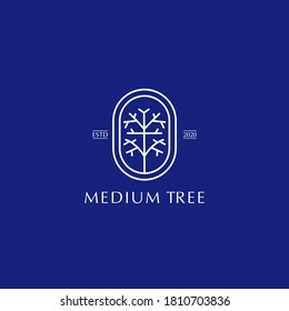 medium tree line art logo design