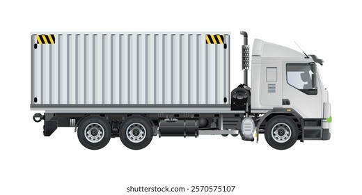 Medium truck cargo trailer container box logistic delivery service 3D vector illustration