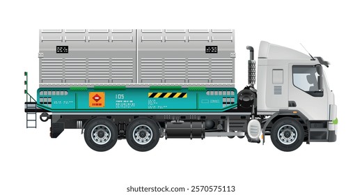 Medium truck cargo trailer container box logistic delivery service 3D vector illustration