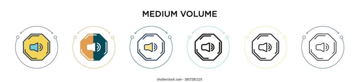 Medium volume icon in filled, thin line, outline and stroke style. Vector illustration of two colored and black medium volume vector icons designs can be used for mobile, ui, web