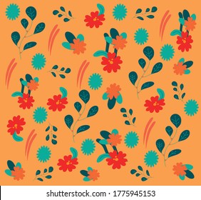 Medium-Sized Flowers. Seamless pattern with simple colors for, fabric, card, cover. Bright, fashionable texture. Colorful Women's Ornament. Background with medium colors.