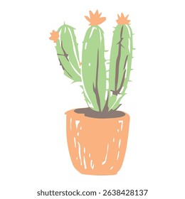 A medium-sized green cactus in a terracotta pot, designed in a minimalist style, perfect for modern home decor and botanical digital art.