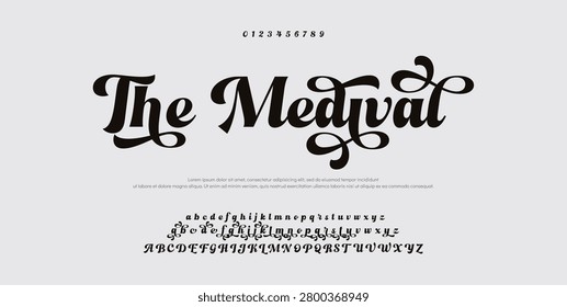 The Medival Hand drawn vector alphabet. Modern monoline signature script font. Elegant Signature Font. Best Alphabet Beautiful Calligraphy Signature Font lettering