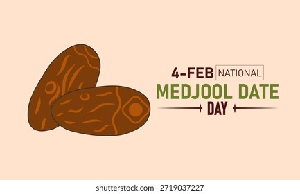 Medjool Date Day Póster Anuncio y Plantilla de diseño de fondo con Premium Medjool Dates Palm Fronds Golden Fruit Clusters Ilustración para la celebración de bocadillos saludables del 4 de febrero