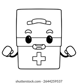 vetor de contorno desenhado à mão da ilustração de caractere medkit